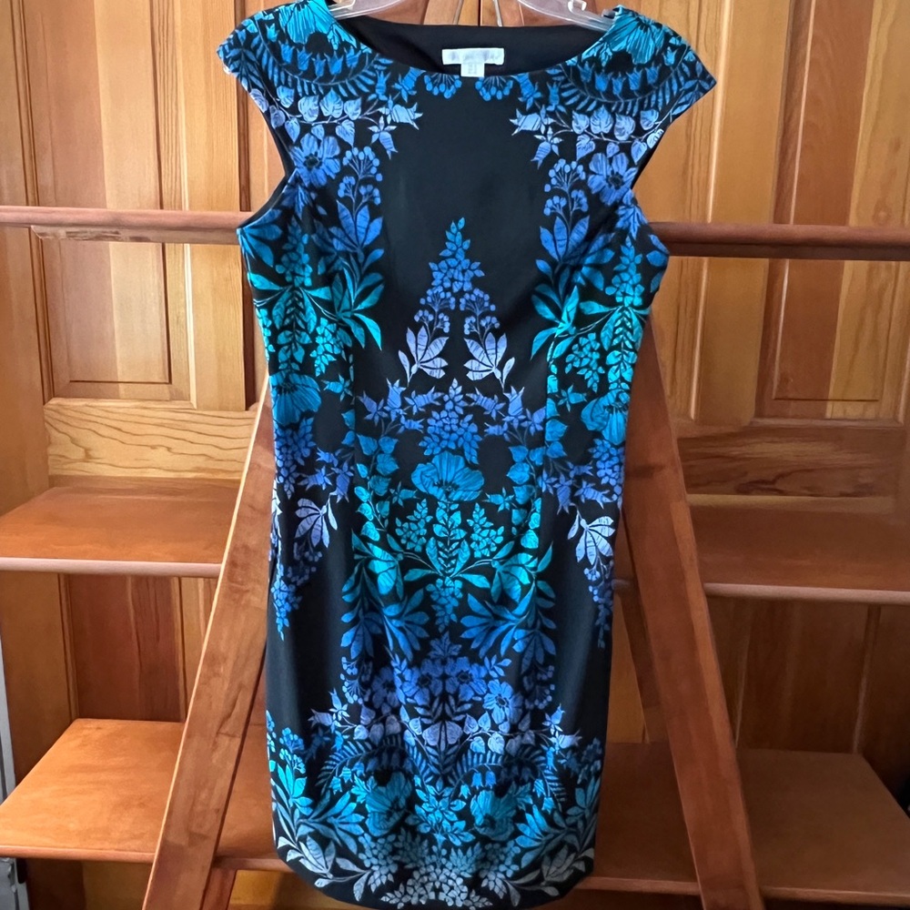 London Times Black and Blue Floral Mini Dress